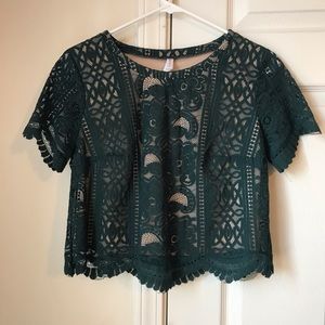 Green Lace Two Piece Skirt & Top Set. Worn once.